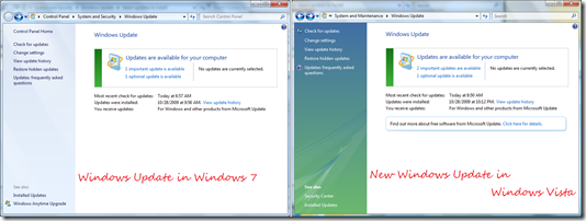 7 Windows Update Versus Vista Windows Update