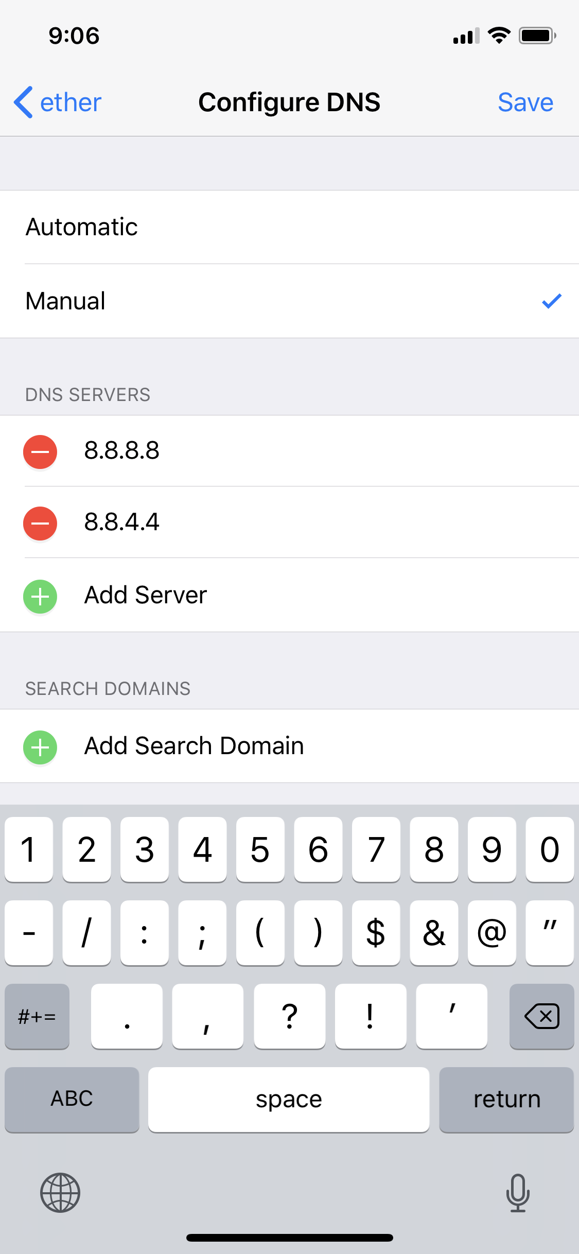 iOS DNS settings