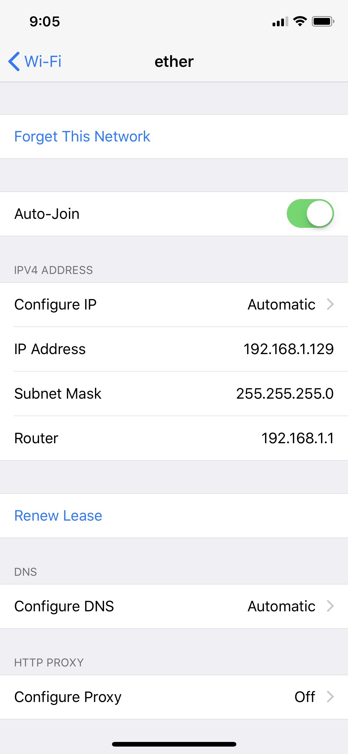 iOS WiFi settings