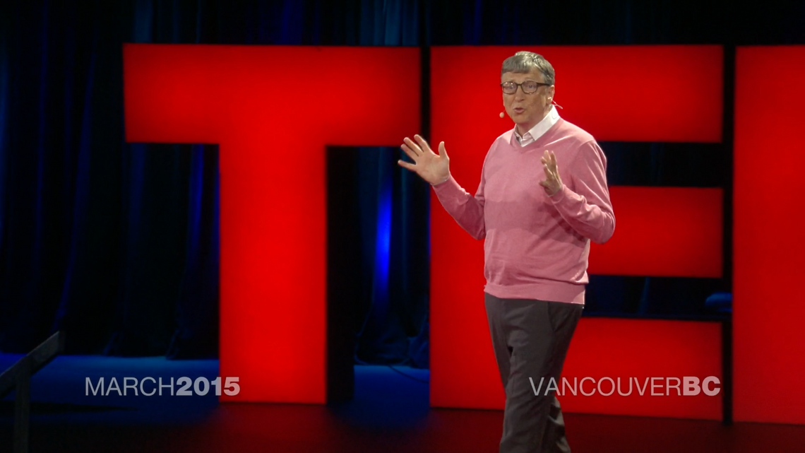 Bill Gates giving a TED talk